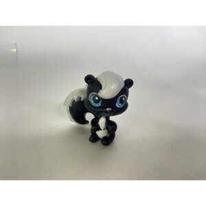Littlest Pet Shop LPS 85 Skunk Black White Blue Dot Eyes Figure Toy Hasbro